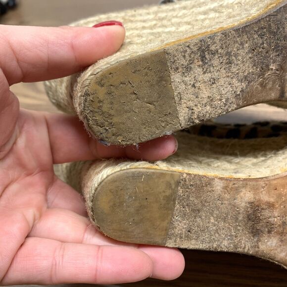 Elyese Walker Leopard Calf Hair Leather Wedge Espadrille Size 8 / 38 Peep Toe - Picture 9 of 12